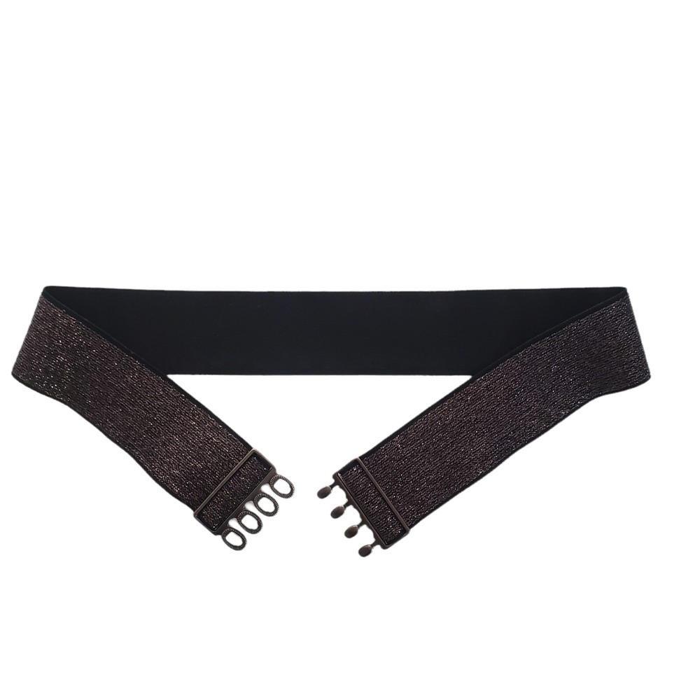 Women's Black Elastic Waistband Belt Hip High Waist Silver Metallic Medium/Large
